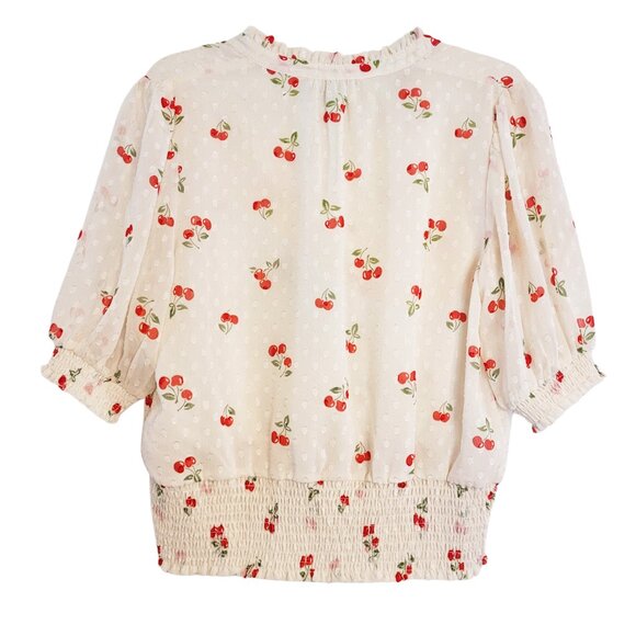 Joie Cherry Swiss Dot Smocked Short Sleeve Top - Picture 2 of 5